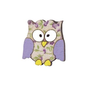 Botão Madeira Patchwork Corujinha lilás