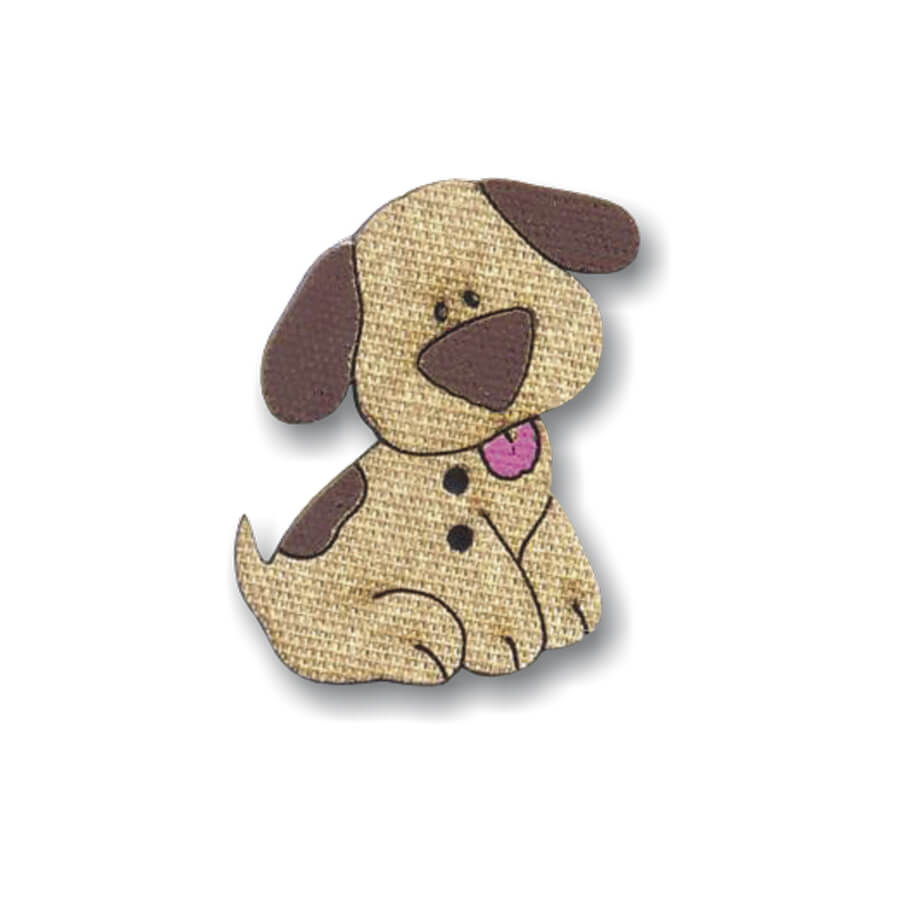 _0153_002328 Botão Madeira Patchwork Cachorrinho sentado Bege