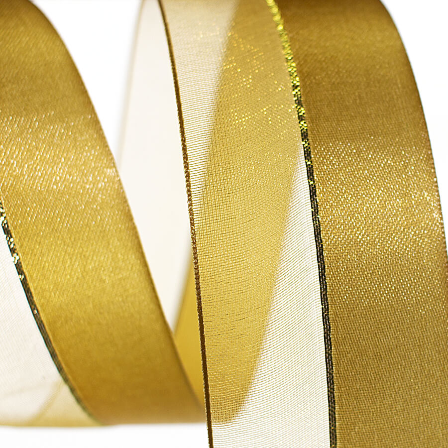 171 moss _ gold Fita de cetim organza azul com linha central dourada