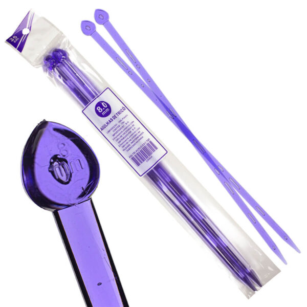 Agulha 35cm para trico Acrílica 8mm