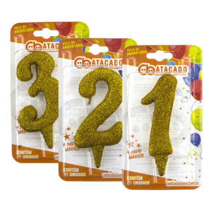 Vela Stillo Premium Glitter Ouro